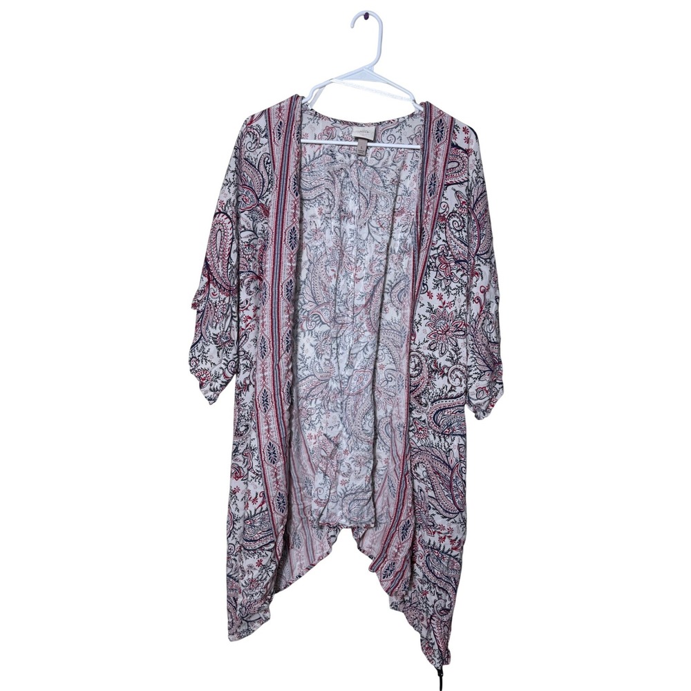 Knox Rose Womens Pink Navy Paisley Floral Open Front Kimono Wrap Size Large